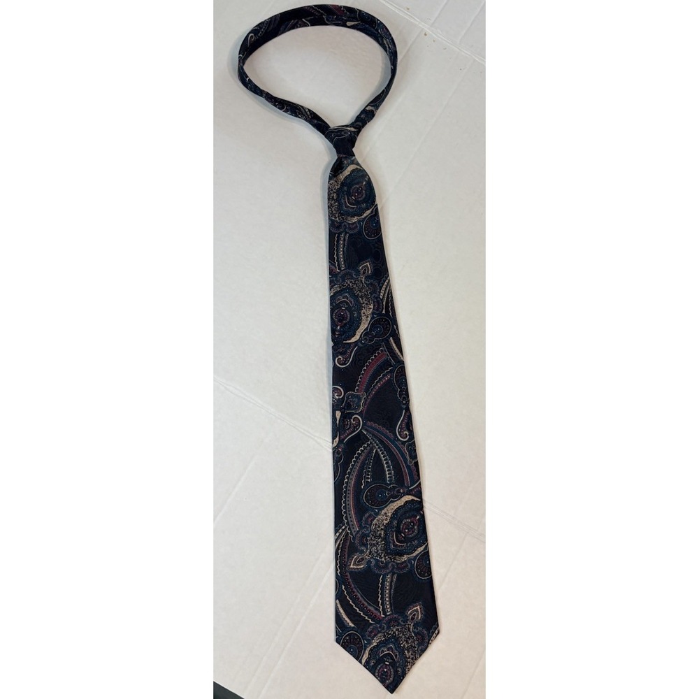 KETCH Men's Paisley 100% Polyester Pointed Tie Blue/Black/Pink